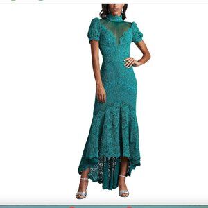 Tadashi Shoji Covina Embroidered High-Low Illusion Dress sz 6